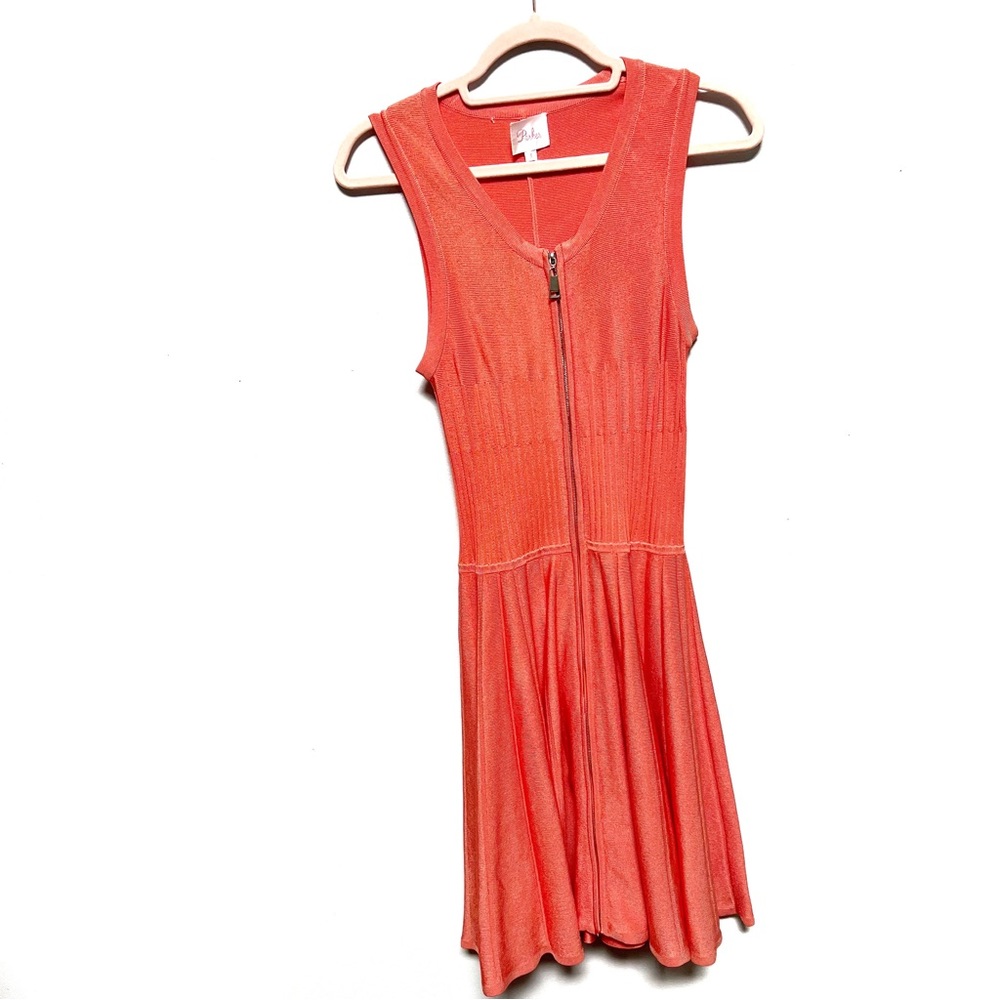Parker Front Full Zip Fit Flare Coral Dress